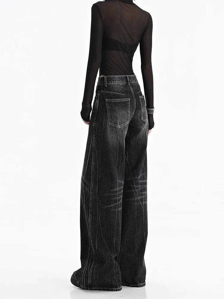 Black Women's Jeans - Vintage Baggy Wide Leg