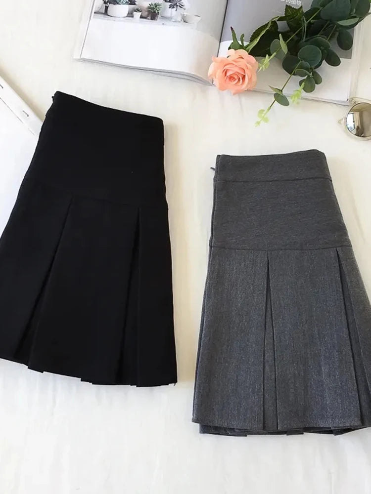 ZOKI - Vintage Gray Pleated Skirt