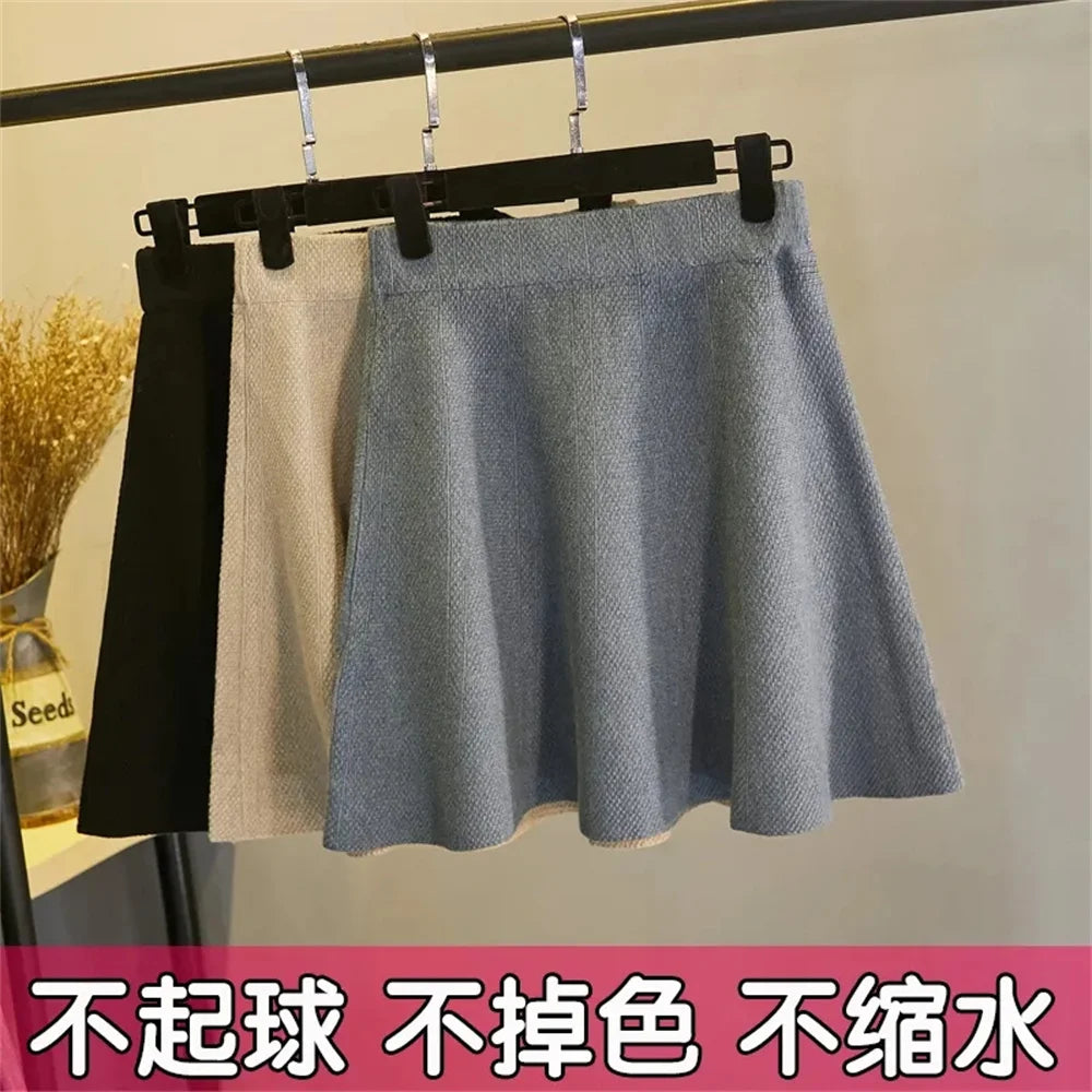 YKANGS - High-Waist A-Line Knitted Short Skirt