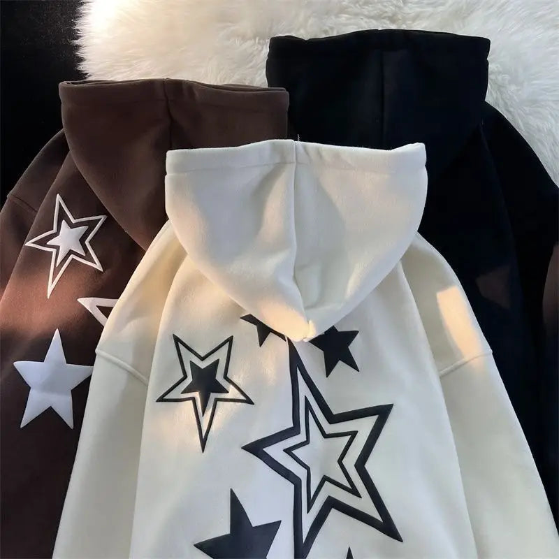 Oversized Star Print Hoodie - Unisex Y2K 