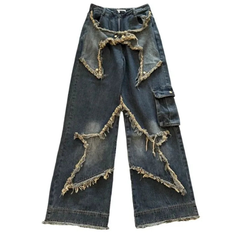 Wide-Leg Baggy Jeans - Fashionable Y2K Star Print