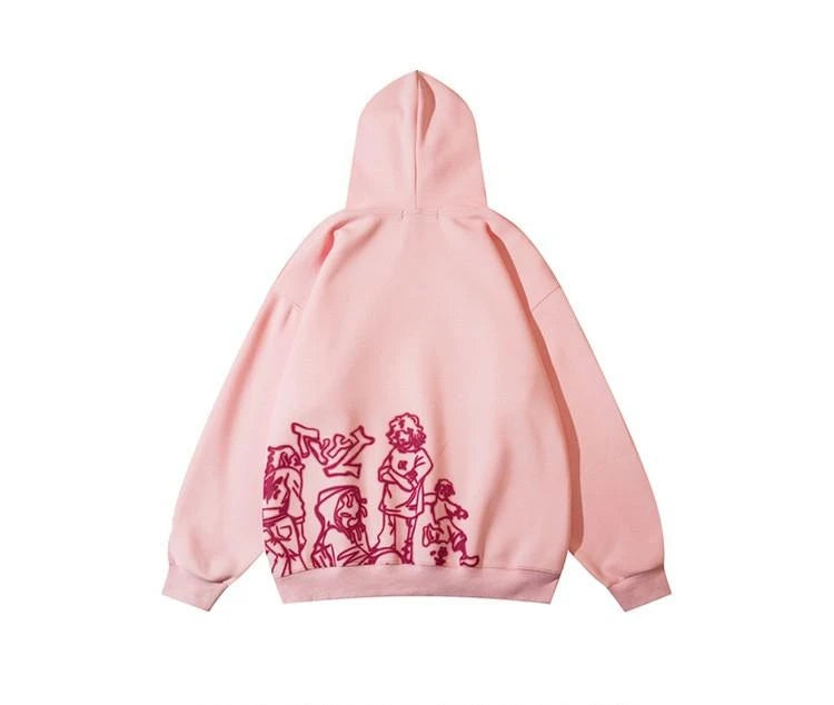 Hizilent - Y2K Streetwear Pink Hoodie