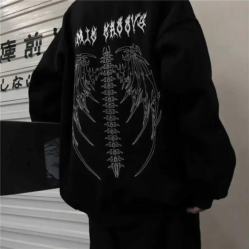 Oversized Black Hoodie - Gothic Grunge