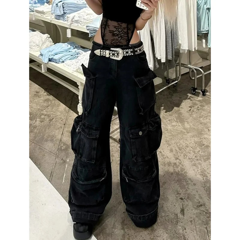 High-Waist Wide-Leg Jeans - Y2K High Street Style