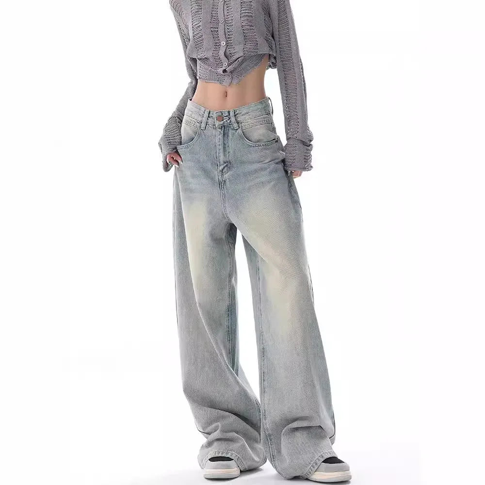 Full-Length Vintage Distressed Wide-Leg Jeans