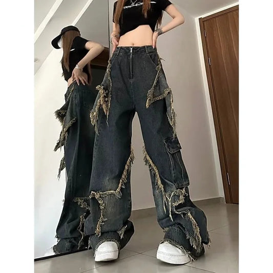 Wide-Leg Baggy Jeans - Fashionable Y2K Star Print