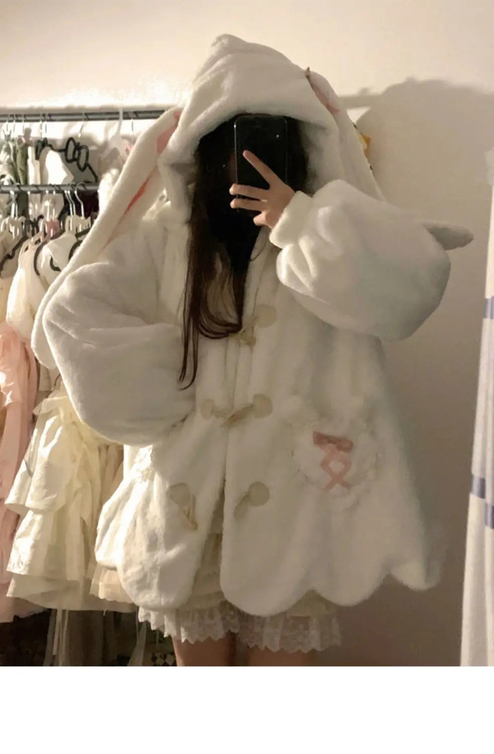 KOSAHIKI - Kawaii Patchwork Fluffy Hooded Coat