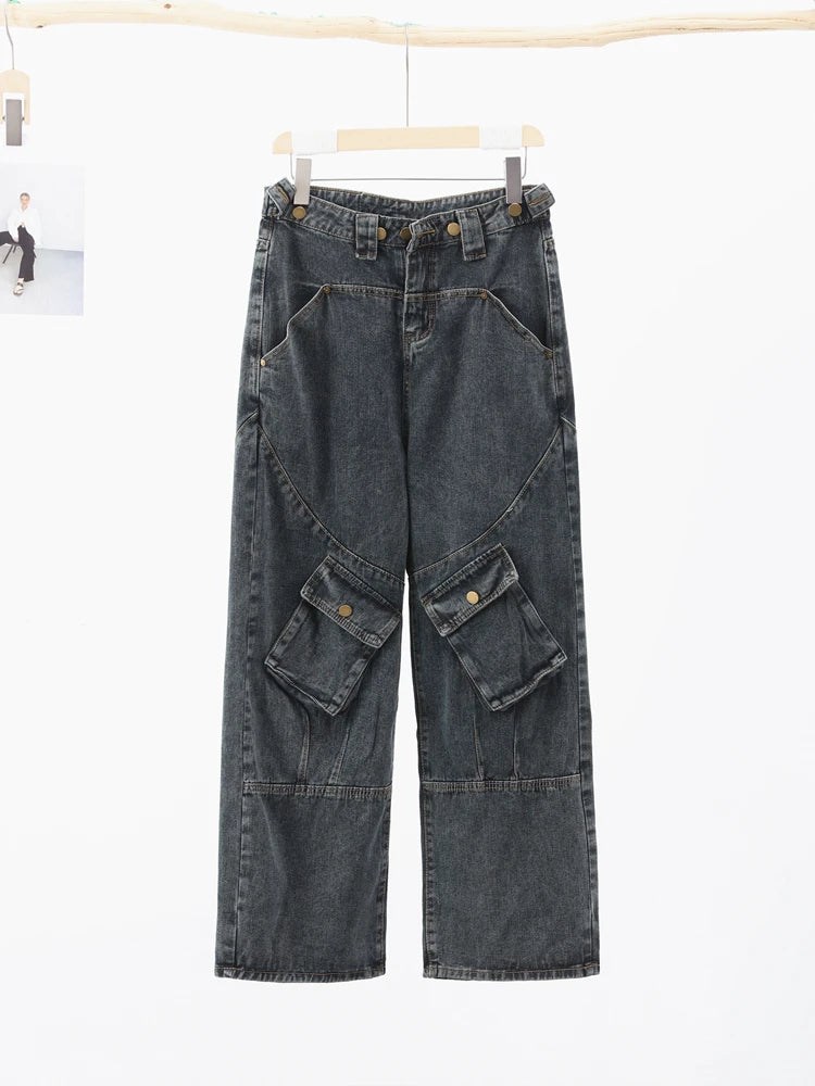 Big Pocket Oversized Loose Denim Pants