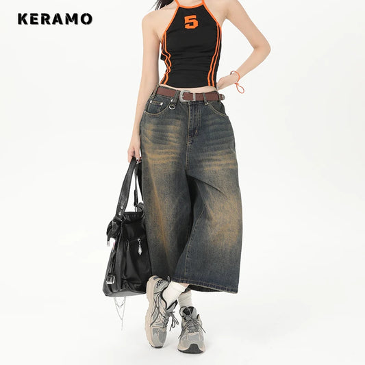 Keramo - Wide Leg Denim Shorts