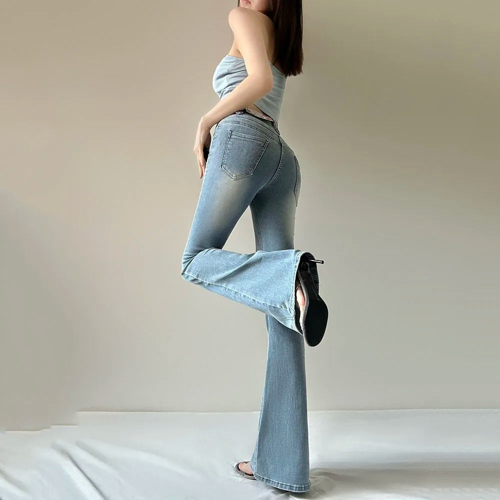 Flare Jeans - Skinny High-Waist Bell Bottom Pants 