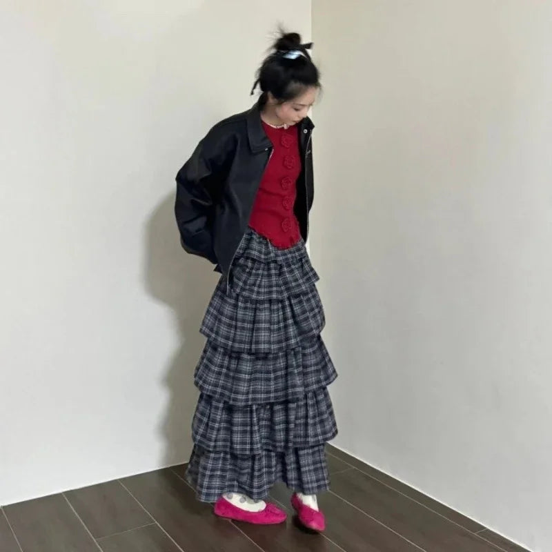 Deeptown - Vintage Ruffle Plaid Skirt