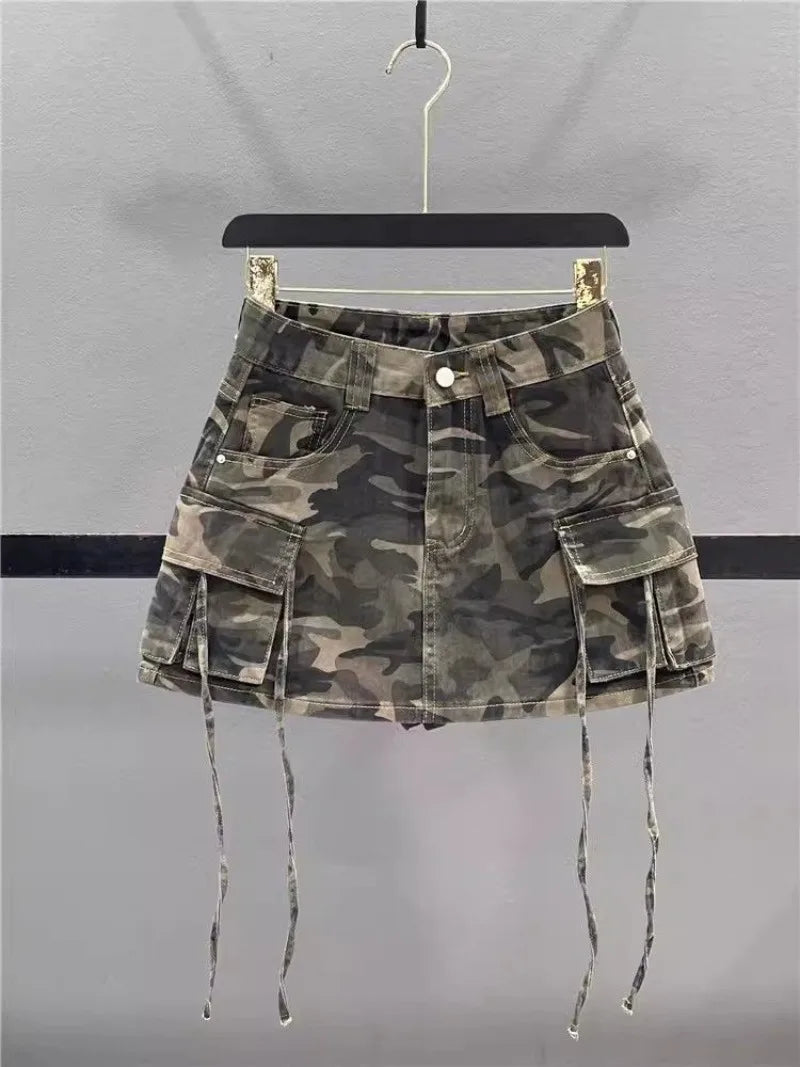 Vintage Camouflage Denim Skirt - Y2K Harajuku Style