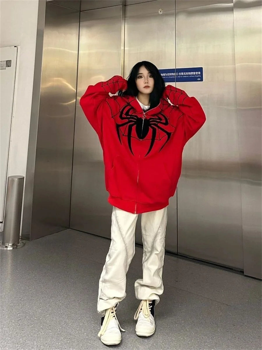 Spider Print Zip Up Hoodie