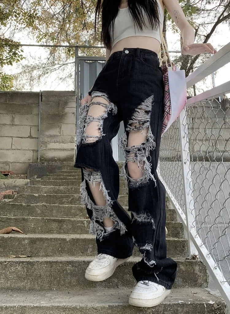 Y2K Distressed Broken Hole Jeans