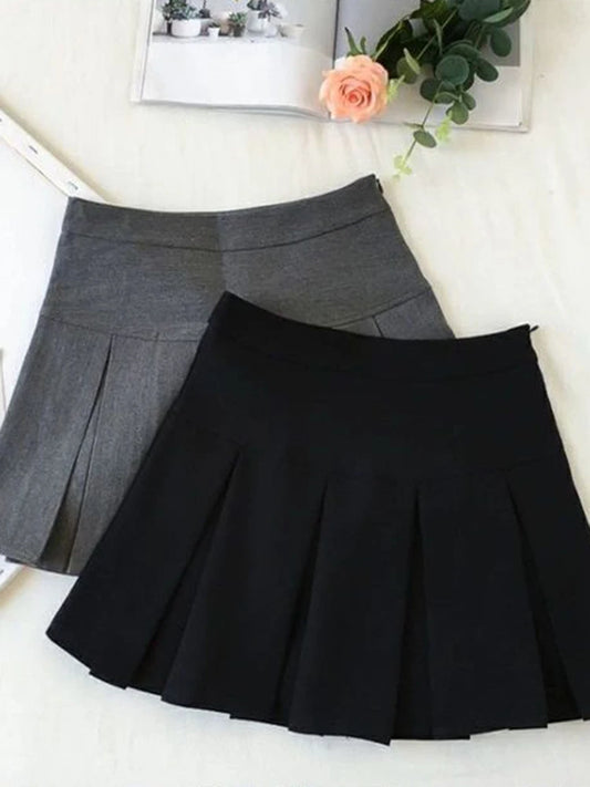 ZOKI - Vintage Gray Pleated Skirt