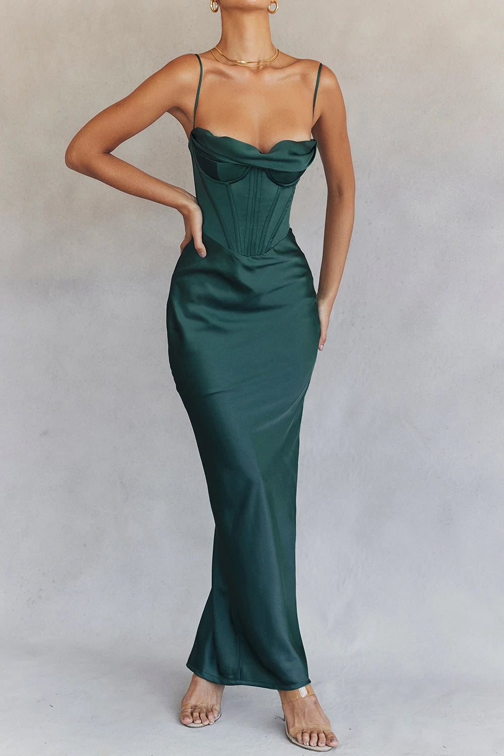 Suninheart - Bodycon Satin Maxi Dress 