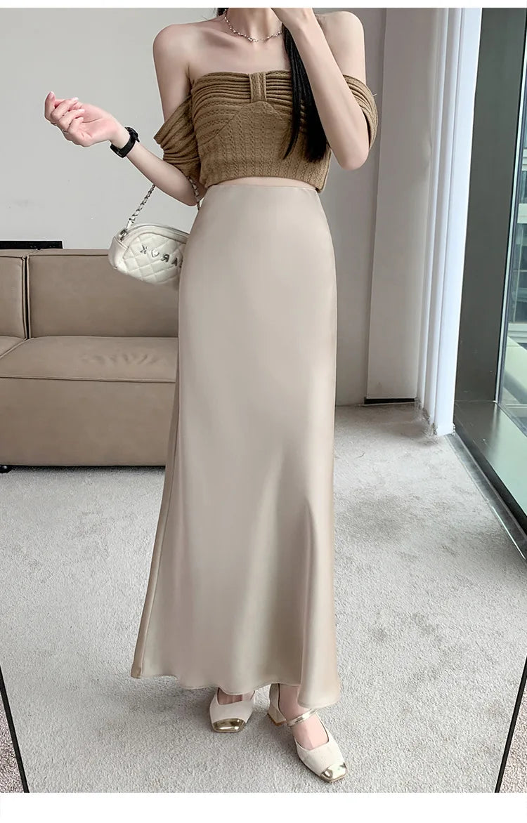 Satin Fishtail Skirt - High-Waist Chic Skirt