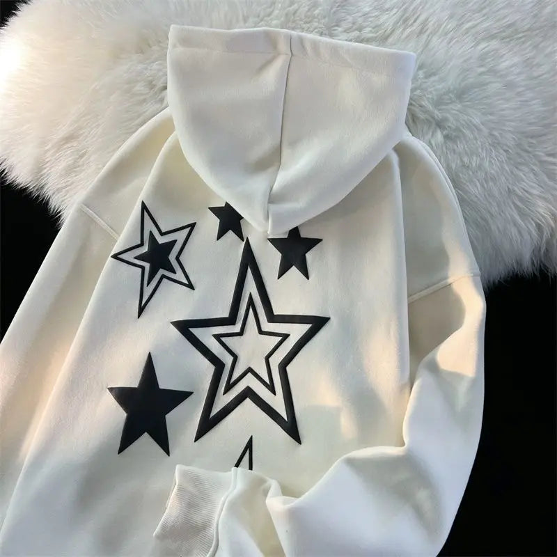 Oversized Star Print Hoodie - Unisex Y2K 