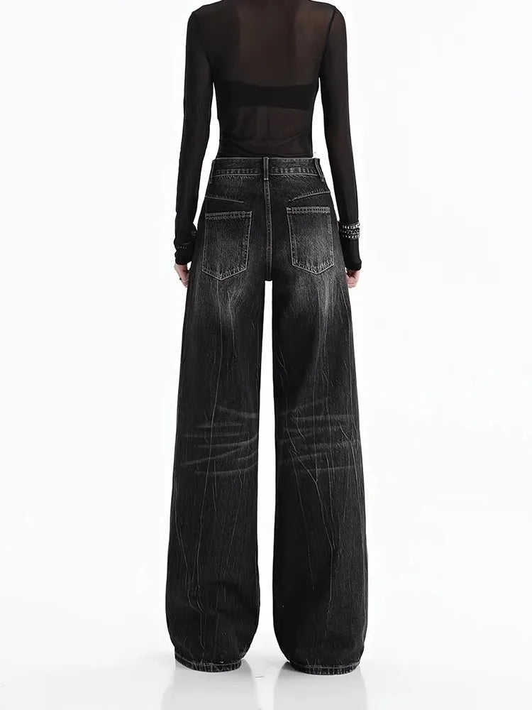 Black Women's Jeans - Vintage Baggy Wide Leg