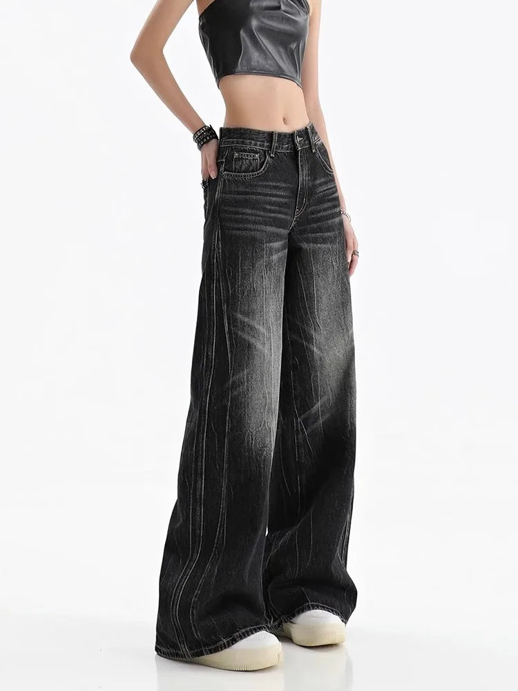 Black Women's Jeans - Vintage Baggy Wide Leg