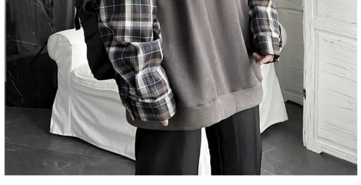 KOSAHIKI - Oversized Plaid Sleeve Hoodie