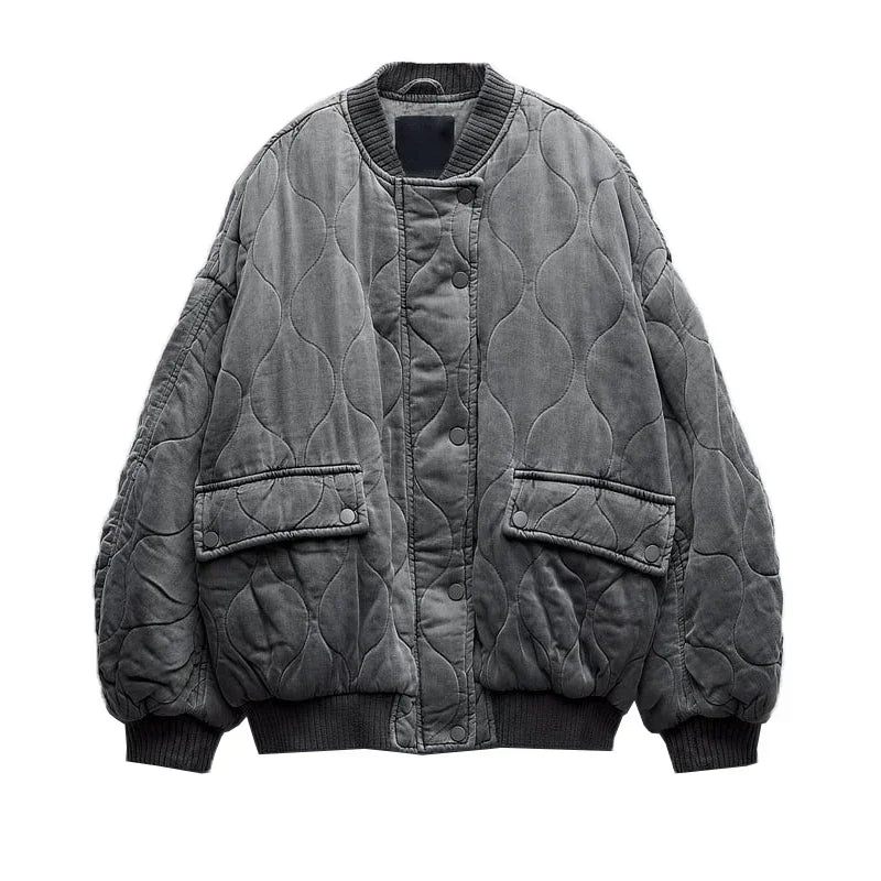 Women's Quilted Bomber Jacket - Loose Fit 