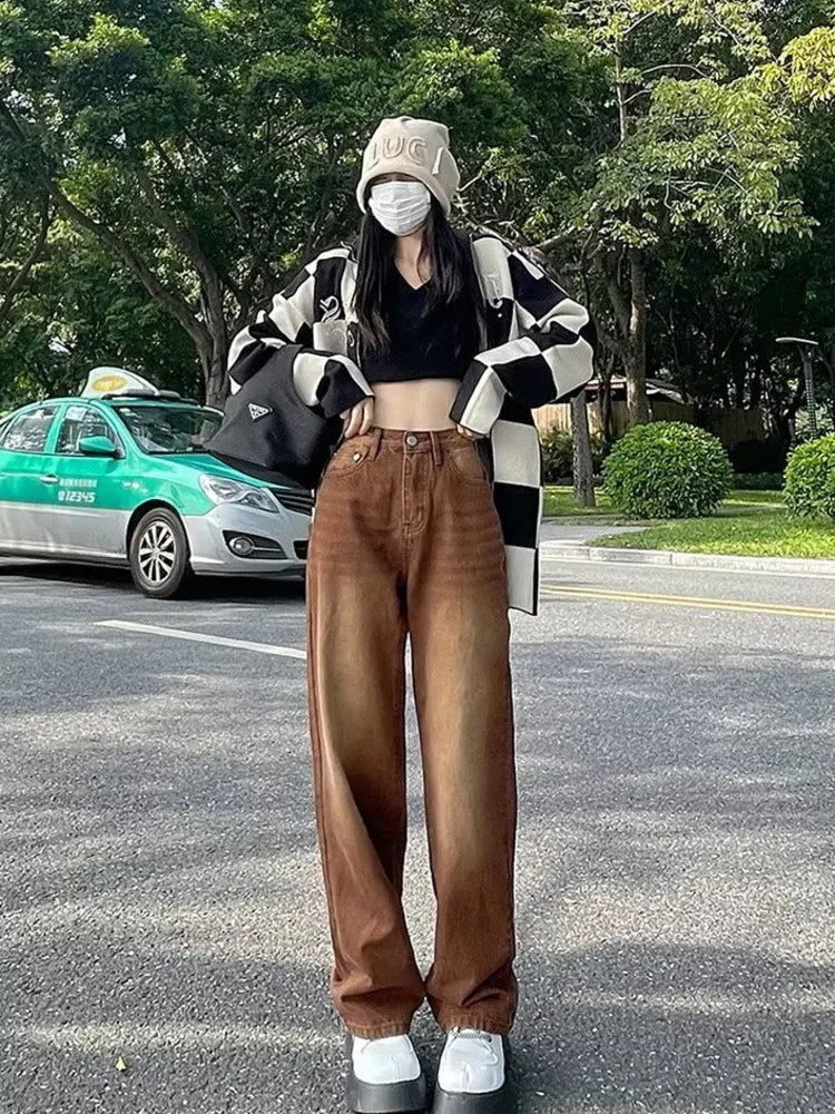 Feynzz - Retro Brown High-Waist Jeans 