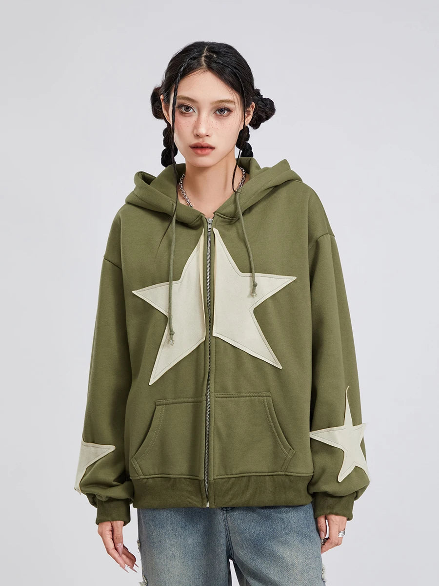 hirigin - Star Print Zip-Up Hoodie