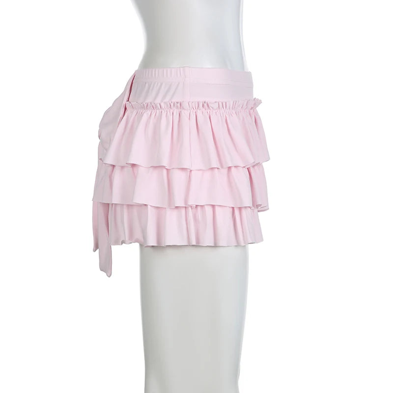 IAMHOTTY - Pink Bow Low-Waisted Mini Skirt 