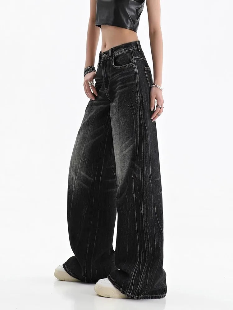 Black Women's Jeans - Vintage Baggy Wide Leg