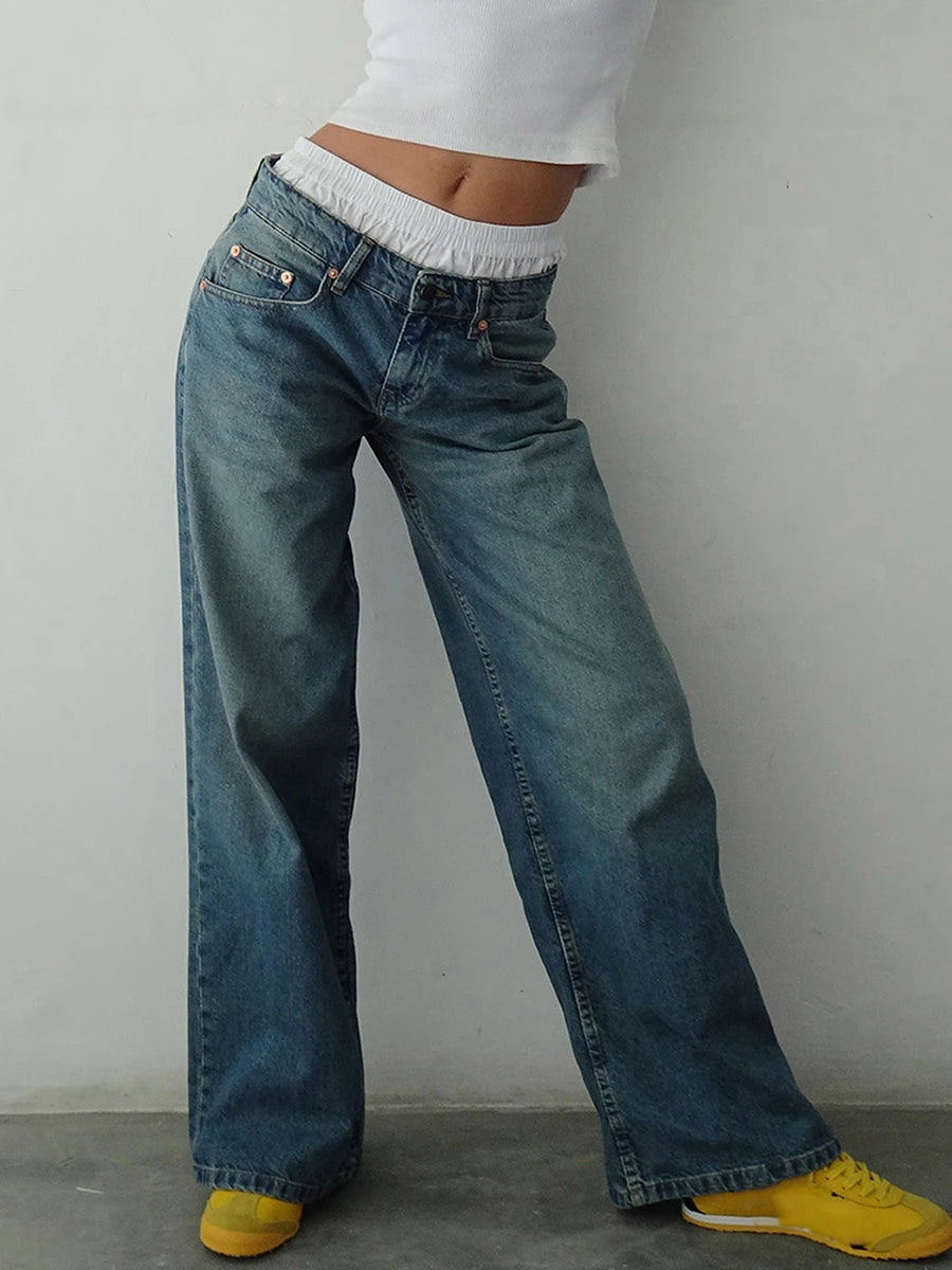 hirigin - Y2K Vintage Low Rise Baggy Jeans