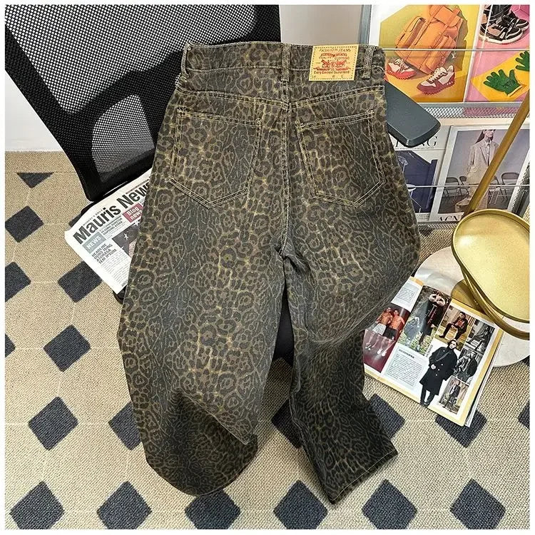 Duomofu - Retro Leopard Print Jeans 