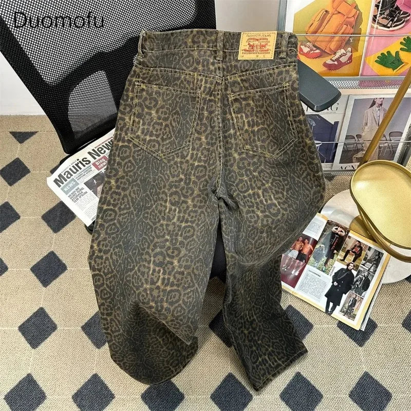 Duomofu - Retro Leopard Print Jeans 