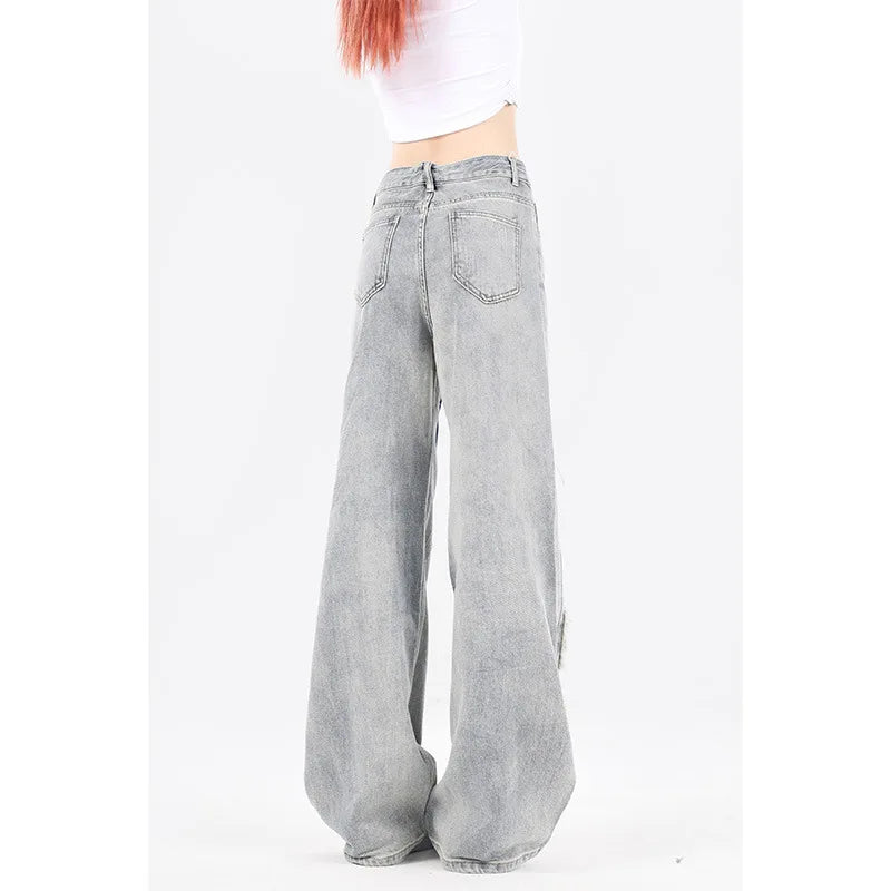 Star Embroidered High-Waist Cargo Jeans