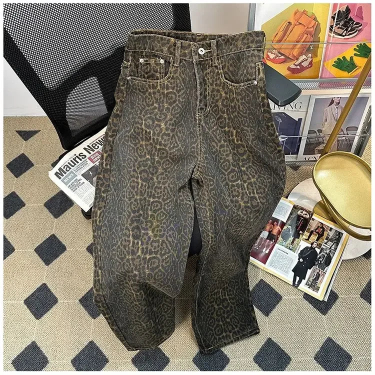 Duomofu - Retro Leopard Print Jeans 