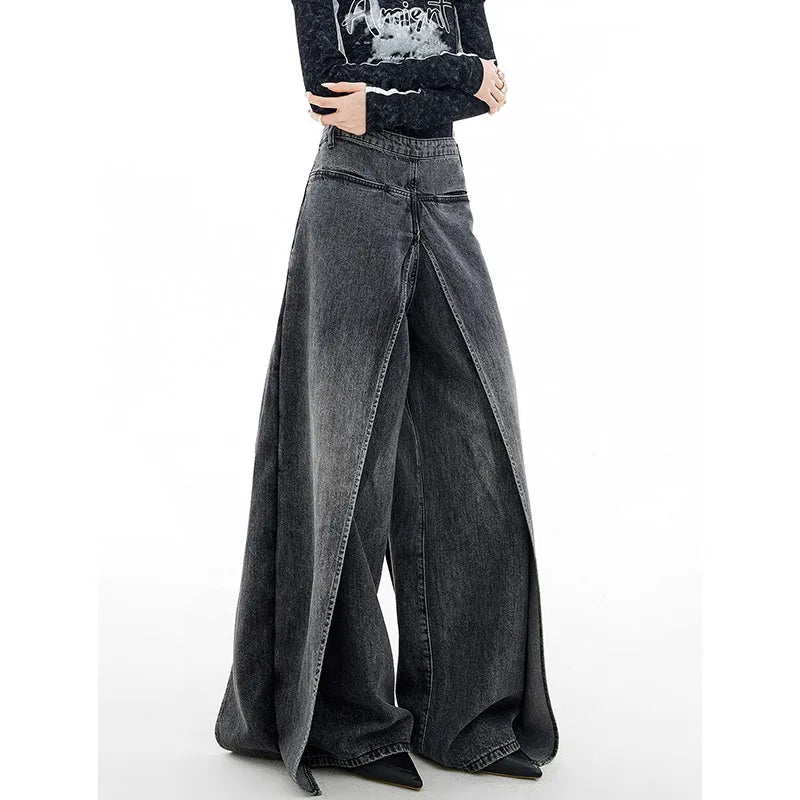 Women's Dark Black Baggy Cargo Jeans Vintage Korean Y2k Denim Trousers Harajuku 90s High Waist Cowboy Pants 2000s Trashy Clothes