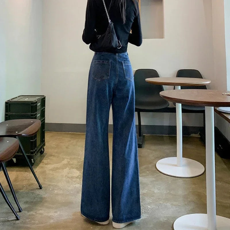 Blue high-waist straight-leg jeans