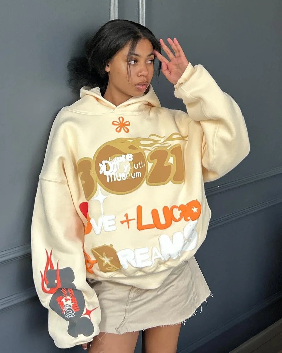 Hizilent - Puff Print Y2K Oversized Streetwear Sweatshirt