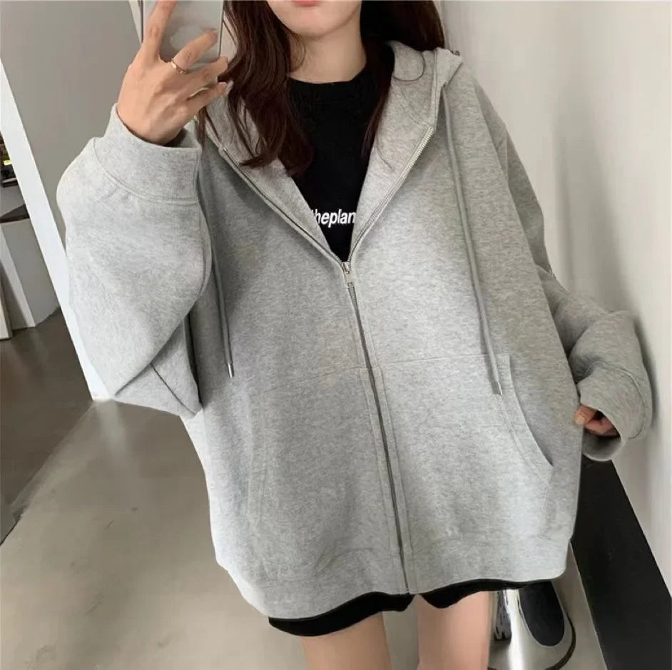 Oversized Loose-Fit Hooded Sweatshirt Jacket