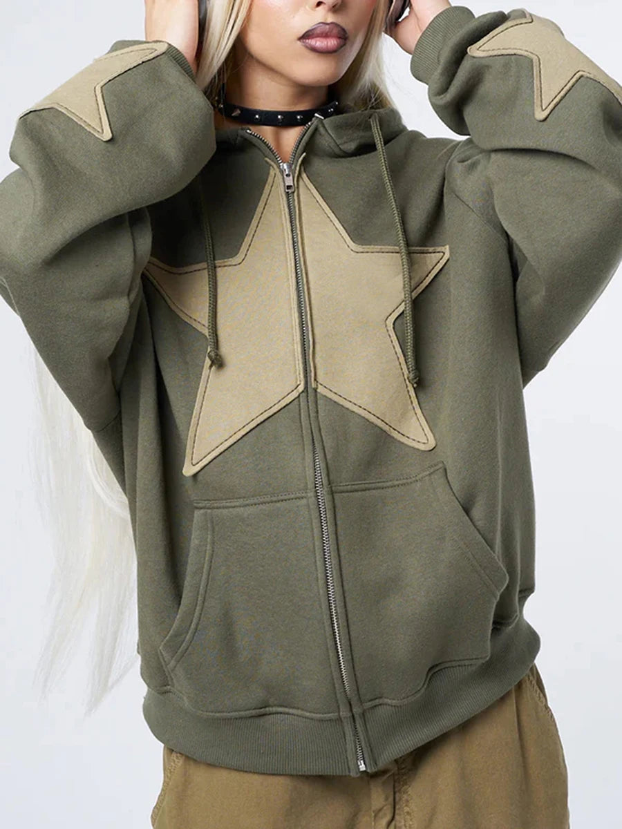 hirigin - Star Print Zip-Up Hoodie