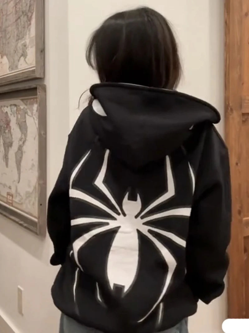 Spider Print Zip Up Hoodie