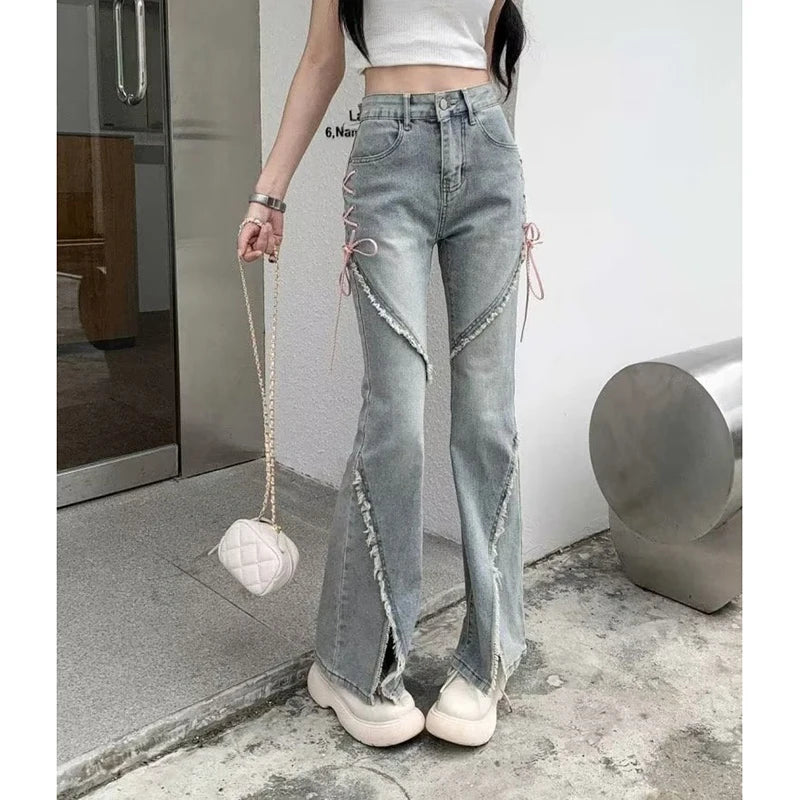 Gidyq - Retro Tassel Split Flared Jeans