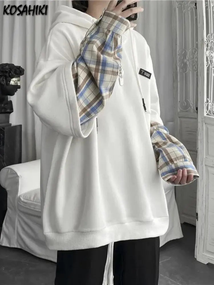 KOSAHIKI - Oversized Plaid Sleeve Hoodie