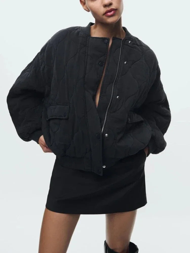 Women's Quilted Bomber Jacket - Loose Fit 