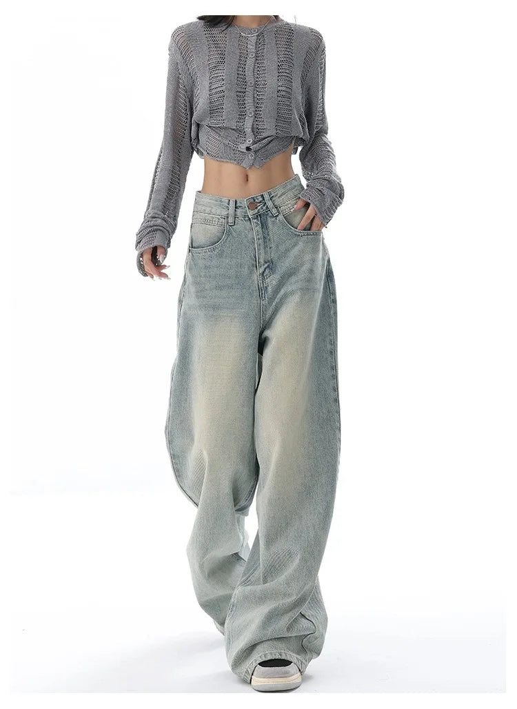 Full-Length Vintage Distressed Wide-Leg Jeans