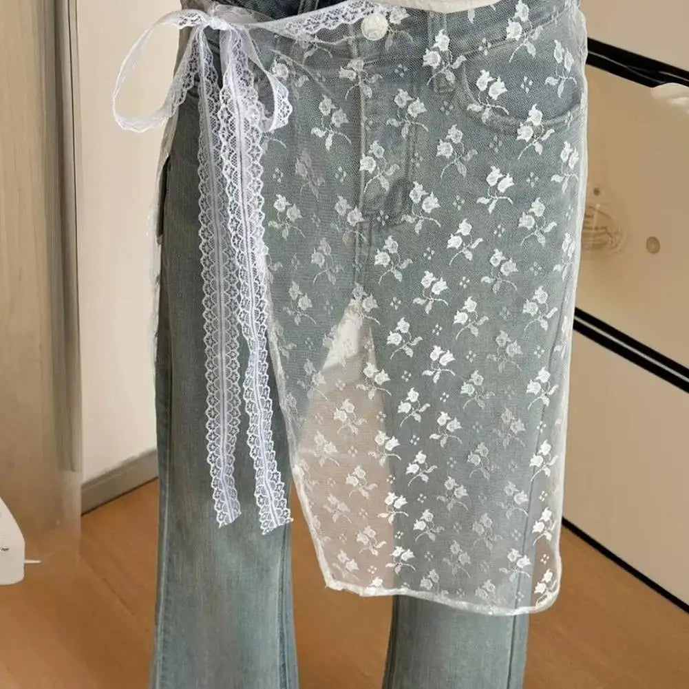 Lace Layered Gauze Skirt with Tie-Up 