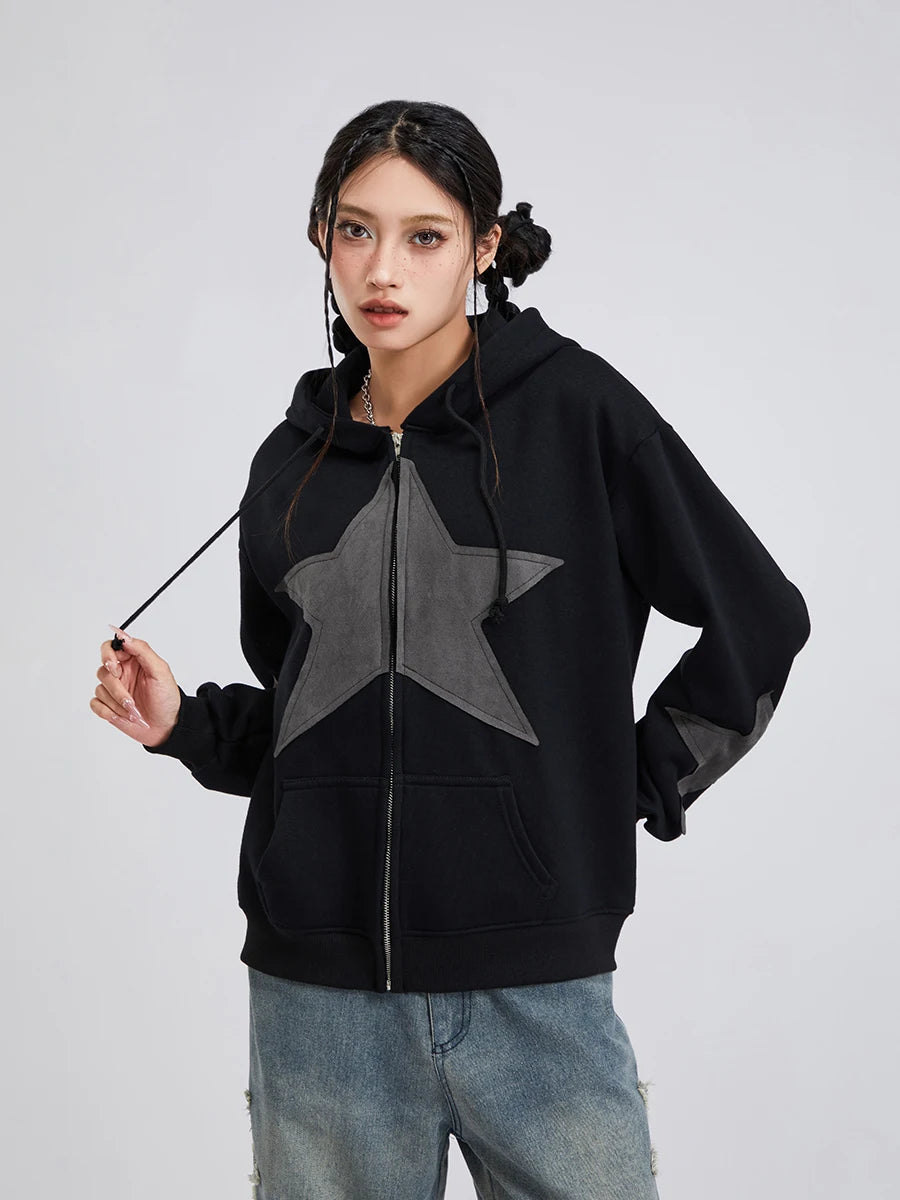 hirigin - Star Print Zip-Up Hoodie