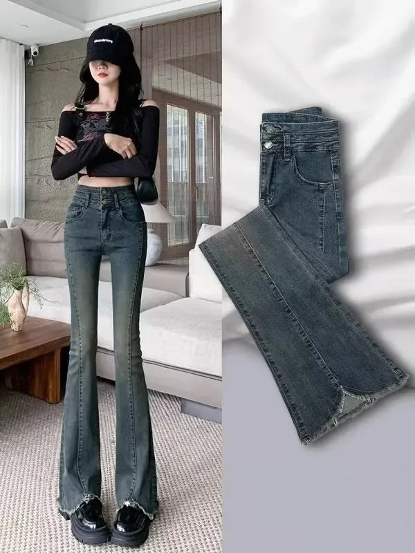 Vintage High-Waisted Bootcut Pants - Slimming and Versatile 