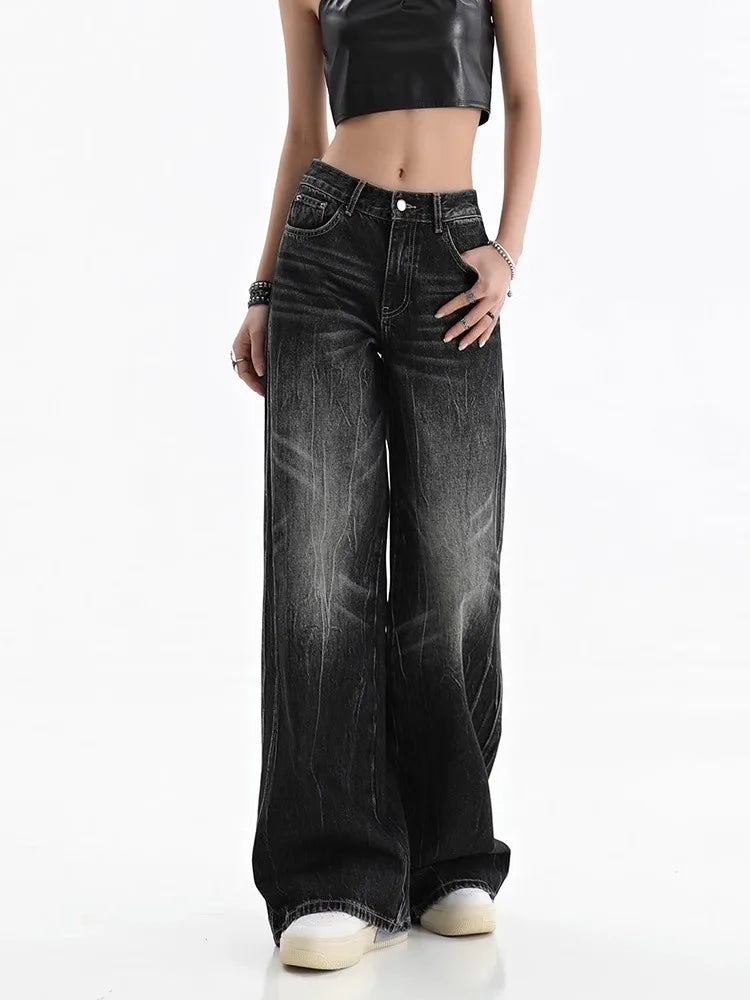 Black Women's Jeans - Vintage Baggy Wide Leg