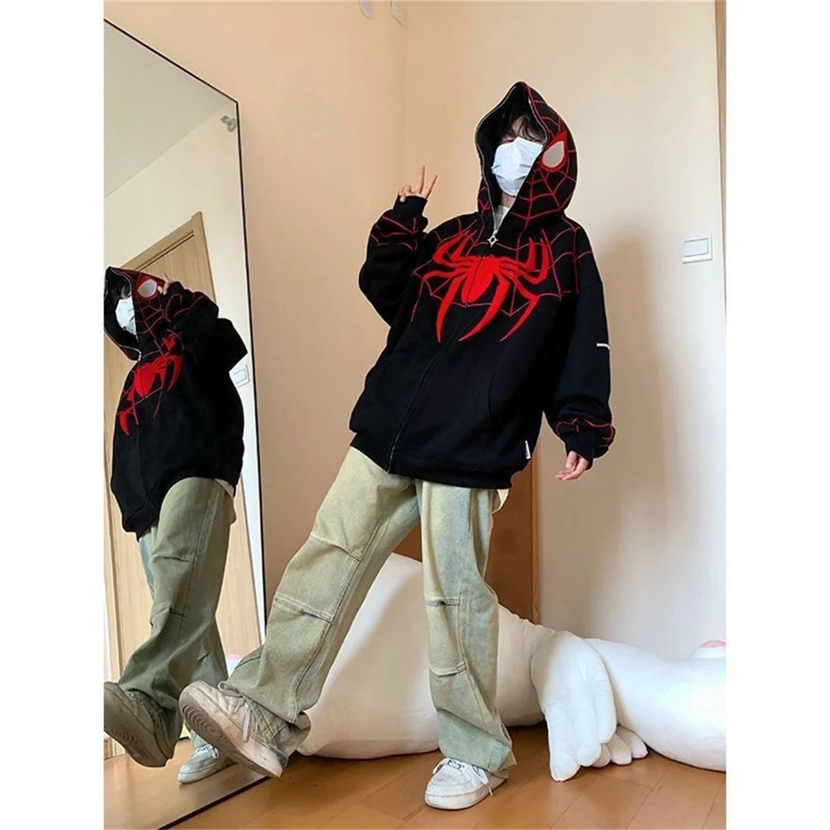 Spider Print Zip Up Hoodie